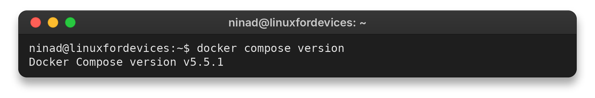 Terminal output from docker compose version