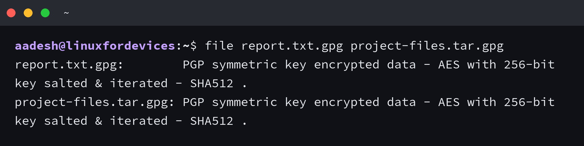GPG identifies the encrypted file and directory archive