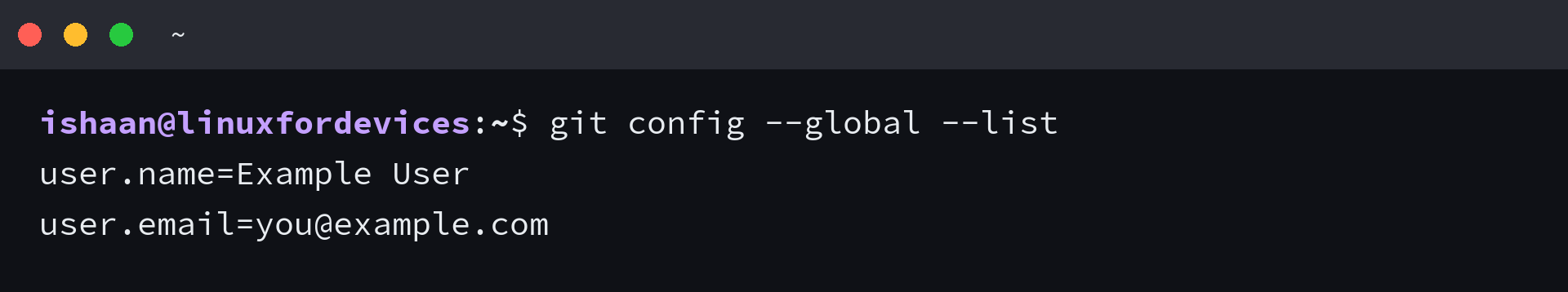 Global Git user name and email after configuration