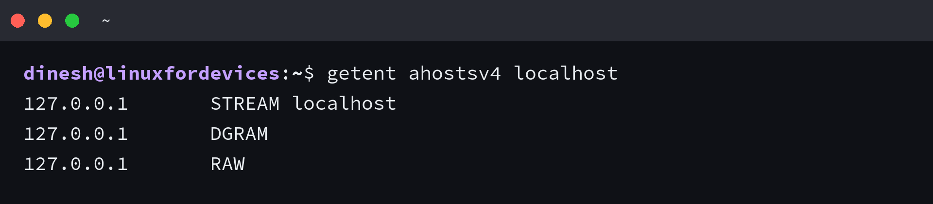 getent ahostsv4 localhost returning IPv4 loopback results