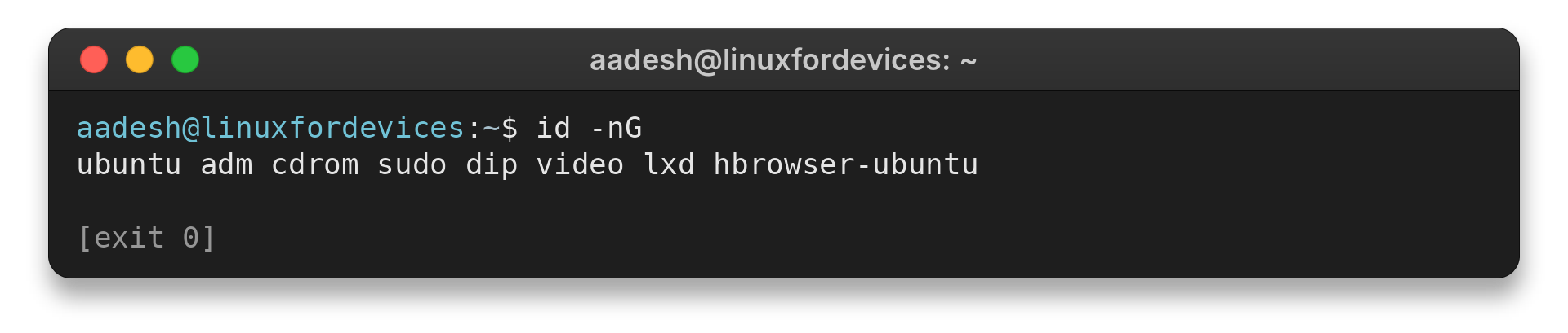Terminal output listing the current process group names
