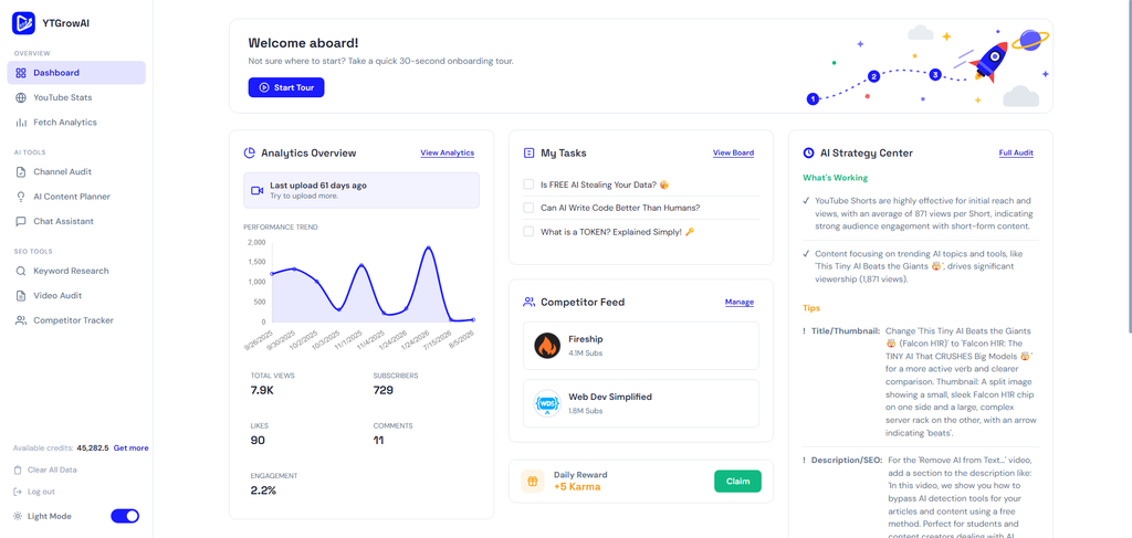 YTGrowAI Dashboard