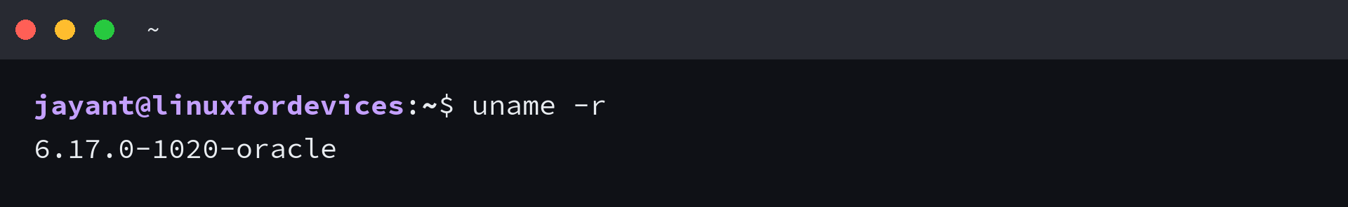 Output of uname -r showing the running kernel release