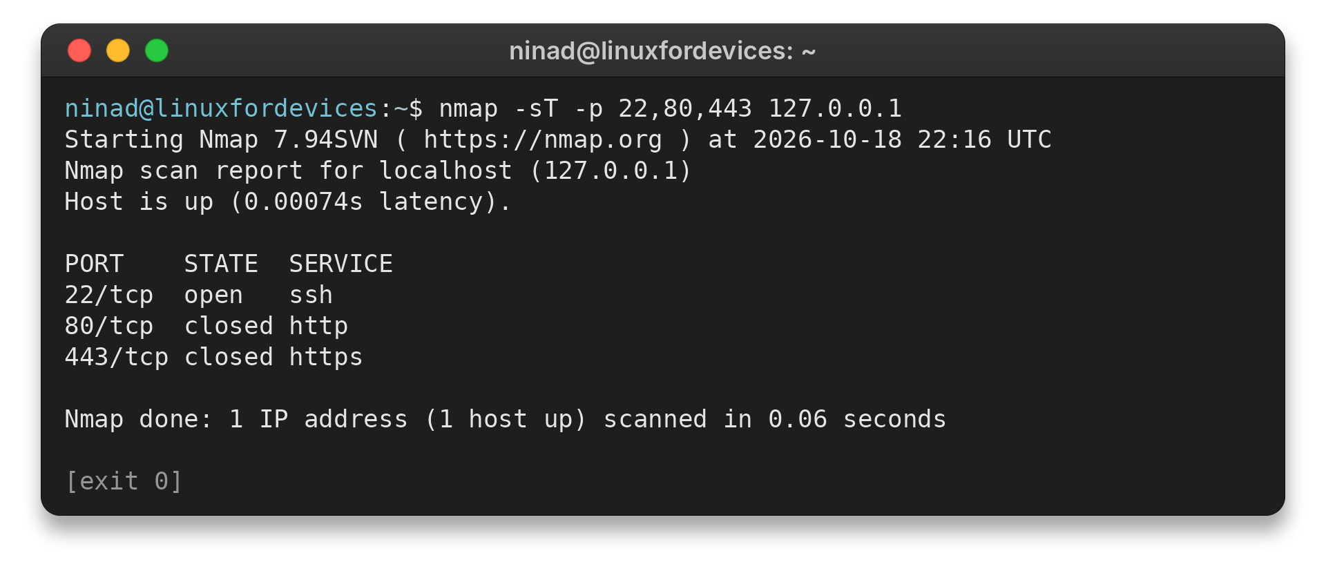Nmap TCP connect scan output