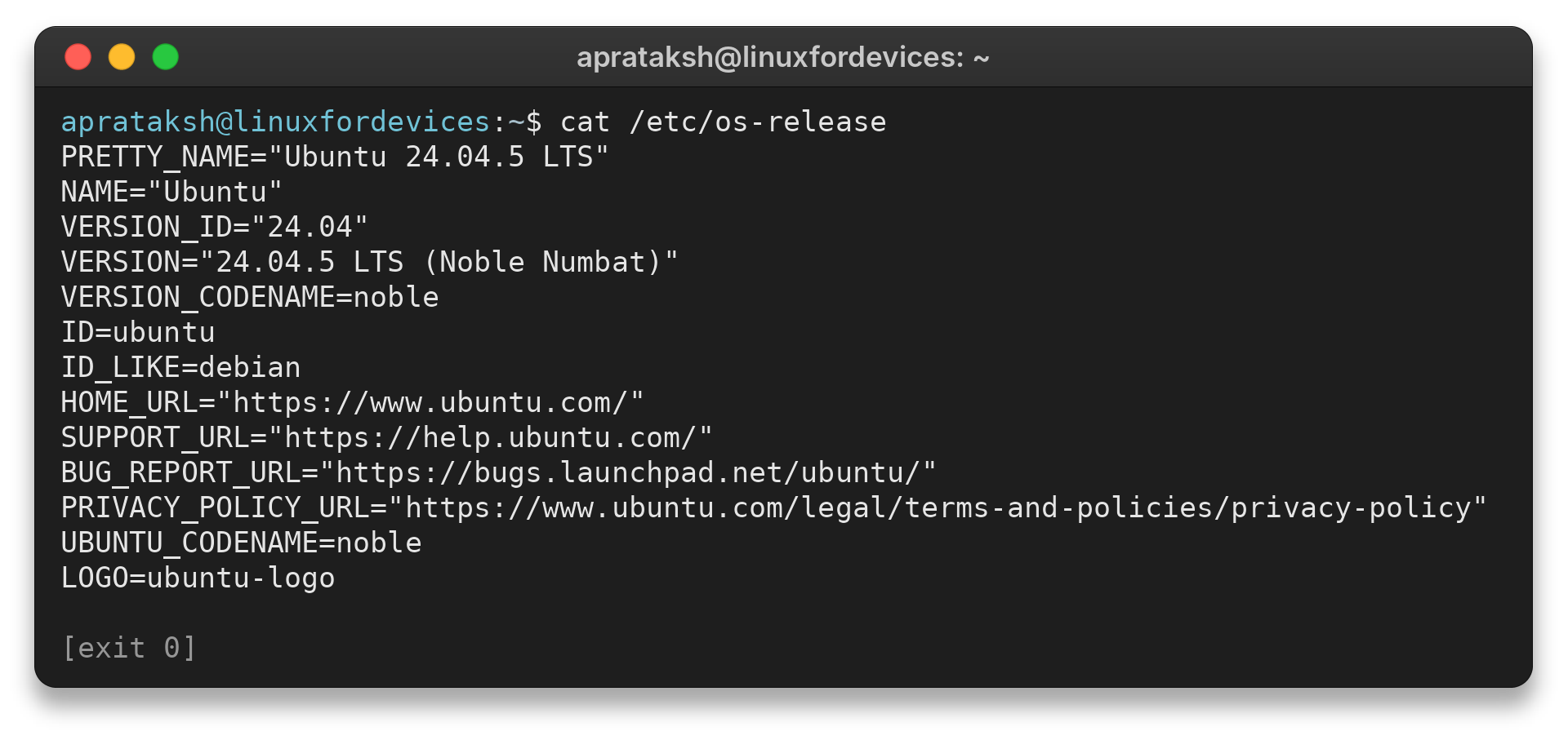 Output of cat /etc/os-release showing distribution release fields