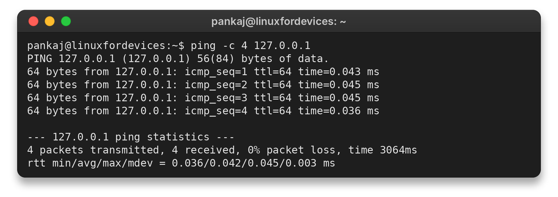 Linux ping command replies to four bounded probes