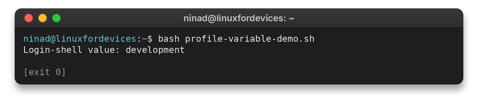 Terminal output showing Bash reading APP_MODE from a temporary login profile
