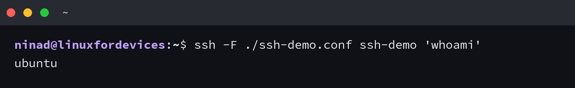 SSH command returns ubuntu from the configured test account