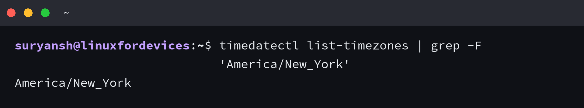 timedatectl list filtered to America/New_York