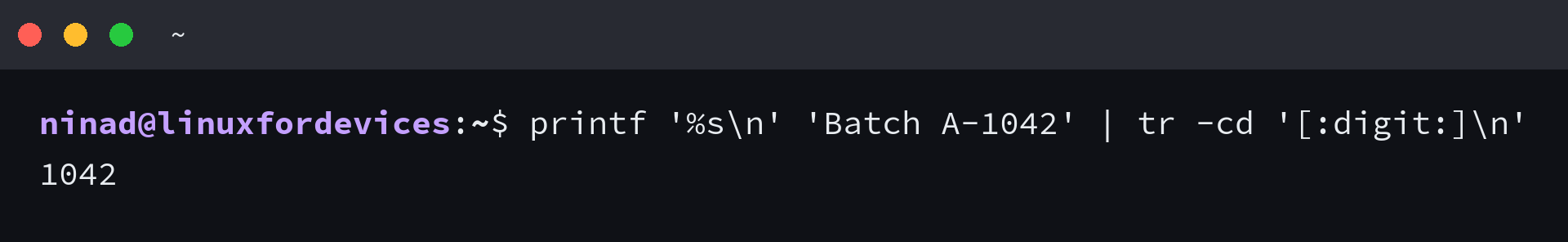 tr keeps the digit 1042 from the input string