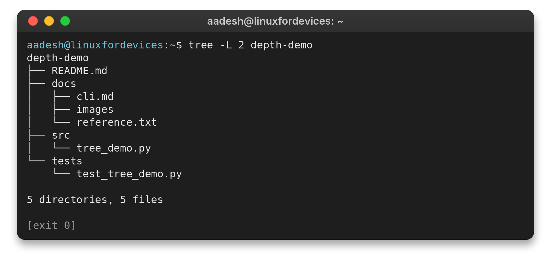 Depth-limited tree output for the depth-demo directory