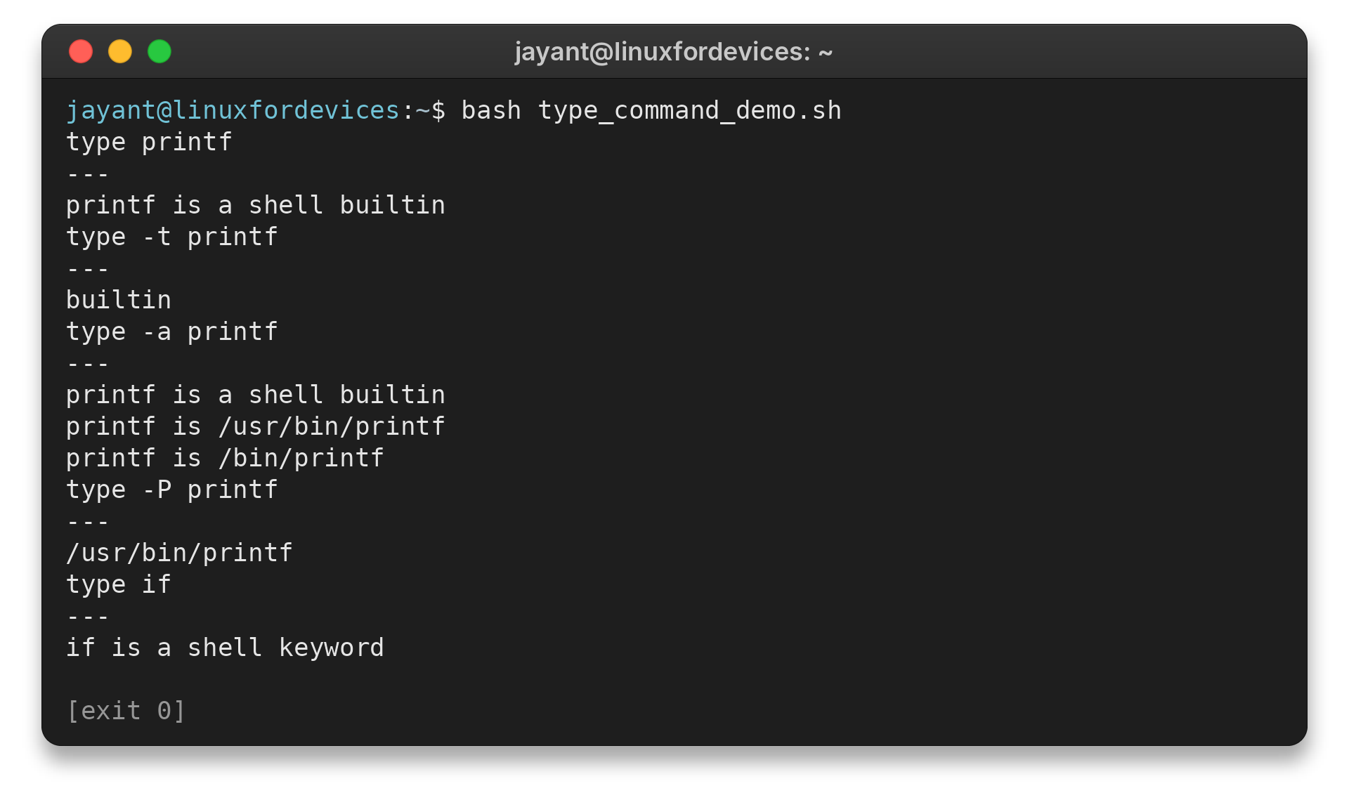 Bash type output for printf and if