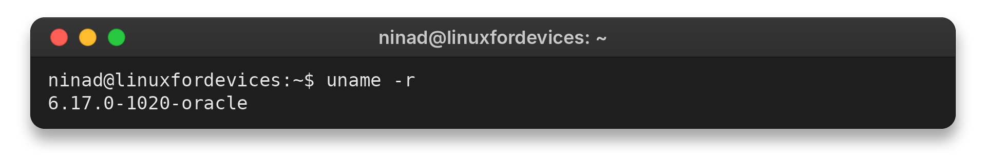 Terminal output from uname -r showing a Linux kernel release