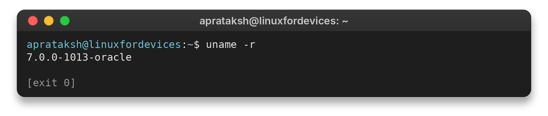 uname -r output showing the running kernel release