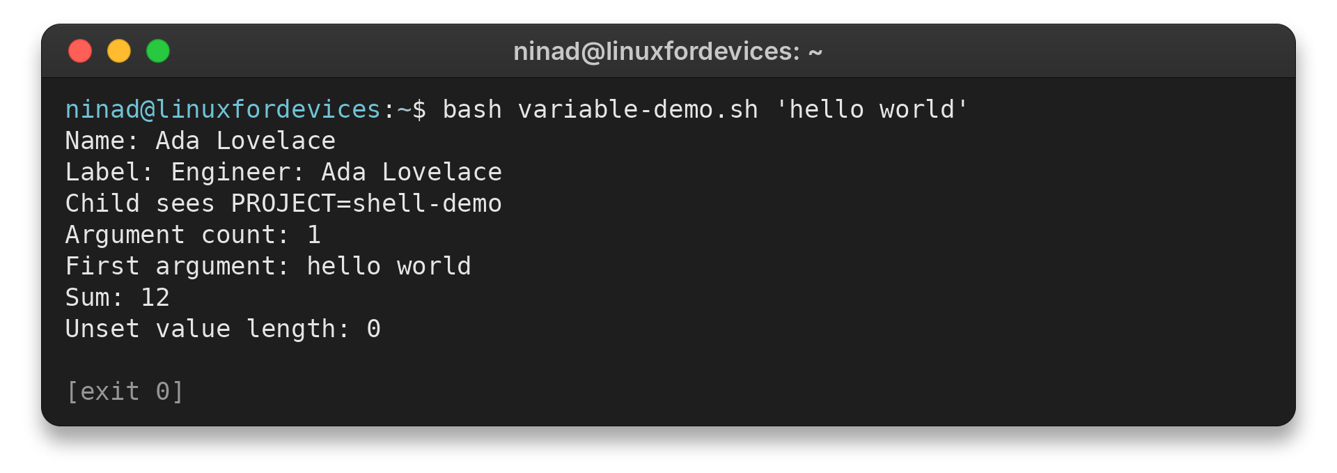 Bash variables and child environment output in a terminal