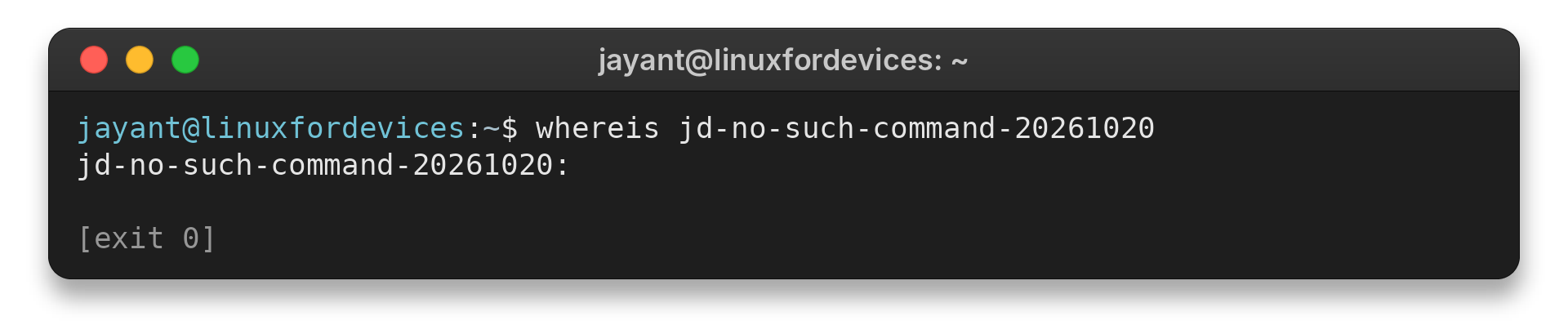 whereis output when no matching command files are found